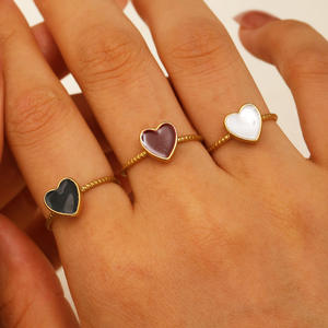 Bague ouverte en acier inoxydable plaqué or avec goutte d'huile en forme de cœur minimaliste américain européen Personnalité Bague d'amour Hip Hop - Product Image 2