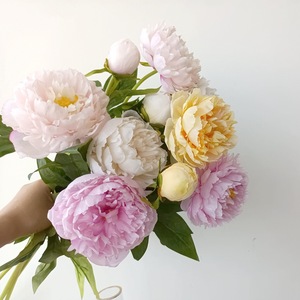 Pivoines artificielles en soie de haute qualité, vente chaude, 3 têtes, pour mariage, fête, décoration florale à la maison - Product Image 2