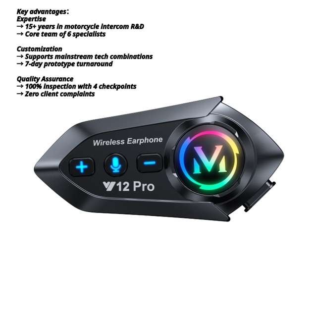 Y12 Motorcycle Helmet Headset Long-distance Riding 500m Intercom 20h Battery IP56 BT 5.4 Dual-core Noise Reduction Music Sharing