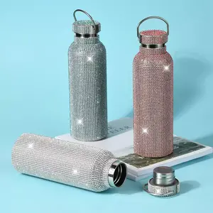 500ml Fashion Premium Diamond Double Wall Stainless Steel Thermoses Drink Insulated Water Bottles with Chain