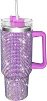 Gobelet isotherme en acier inoxydable de 40 oz, style américain, avec strass scintillants, pour le sport et les voyages, avec paille, couvercle adhésif et poignée intégrée