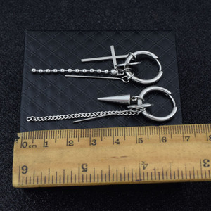 Boucles d'oreilles pendantes multi-éléments personnalisées en acier inoxydable, design minimaliste et original, bijoux de mode unisexe - Product Image 5