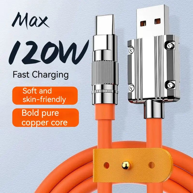 Multi 120W Super Fast Mobile Charger Metal Zinc Alloy Silicone Magnetic 6A Micro Type C Charging Data Usb Cable