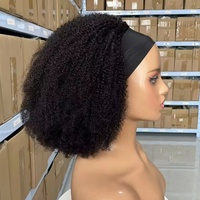 Bandeau Offert, Perruque Bandeau Cheveux Humains 100% Brésiliens Crépus Bouclés, Perruques Bandeau Cheveux Humains Colorés pour Femmes Noires