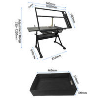 Station d'artisanat d'art multifonctionnelle Bureau de dessin en verre transparent à hauteur réglable avec deux tiroirs et étagères