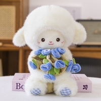 Boneka Domba Plush 25cm Super Lembut Bordir Laminasi Mengkilap Kreatif Buket Isi Kapas PP Pereda Stres Dekorasi Pesta