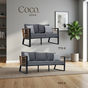 Conjunto de Sofás Modernos para Jardín con Asientos Acolchados y Paneles Laterales con Aspecto de Madera para Balcón y Terraza - Product Image 2