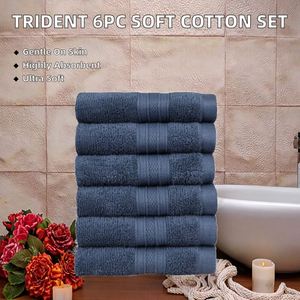 Serviettes de toilette Trident Soft Comfort Air Rich 100% coton 500 GSM, très absorbantes, douces pour la peau, lot de 6 (30,5x30,5cm) bleu marine - Product Image 2