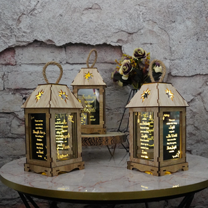 DAMAI Wooden Rectangle Handmade Lanterns Medium Size <b>Decorative</b> Candle Holder Indoor <b>Ramadan</b> Home Garden Table Centerpiece - Product Image 1