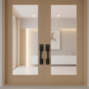 Ensemble de poignées de porte arquées noir mat, poignée double pour portes intérieures, design moderne - Product Image 2