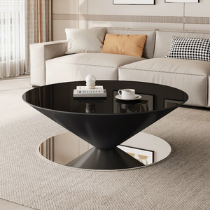 <span class=keywords><strong>Table</strong></span> basse géométrique artistique, <span class=keywords><strong>table</strong></span> cône en métal noir mat avec plateau en verre trempé, <span class=keywords><strong>table</strong></span> d'appoint pour la maison et l'appartement - Product Image 1