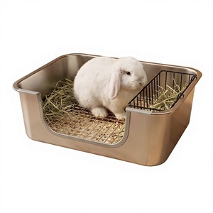 Cages et niches pour animaux de compagnie, bac à litière pour <span class=keywords><strong>lapin</strong></span> en acier inoxydable anti-mastication avec panier à foin en fil métallique, toilette pour animaux facile à nettoyer - Product Image 5
