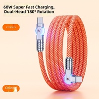 NOUVEAU Câble de données USB-C en alliage d'aluminium avec rotation à 180 degrés, charge rapide 100W 3A, tressé TPE/PVC/Nylon, Type C 2m, avec lumière LED pour ordinateur