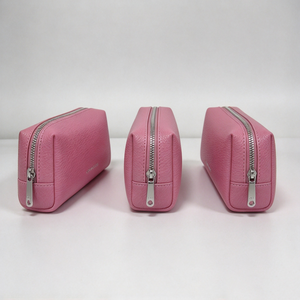 Pink Faux Leather Cosmetic Pouch, Portable Travel Makeup <b>Bag</b> With <b>Zipper</b> For Daily <b>Storage</b> - Product Image 2