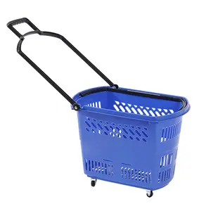 Cesta de compras de superfície 45l, cestas de plástico multicoloridas pp com rodas