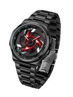 Montre à quartz NS Never Stop N946 Charm Fashion pour homme, avec affichage rotatif de roue de voiture, boîte, acier inoxydable, lumineuse, bracelet en acier inoxydable