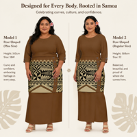 Nouvelle Arrivée - Ensemble Puletasi 2 Pièces Imprimé Personnalisé Style Insulaire pour Femme, Robe Samoane à Manches Mi-longues Col Rond Boutonnée, Grandes Tailles, Vente en Gros