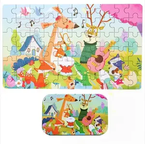 Hete Verkoop Kleurrijke 60 Stuks Kinderen 3d Houten Puzzel Met Metalen Doos Vroege Educatie Speelgoed Voor Kinderen Kinderen
