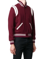 Nouveau blouson aviateur en laine mélangée personnalisé OEM pour hommes, veste de baseball patchwork à rayures boutonnée de grande taille