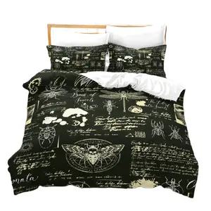 King Queen Size Moon Insect Print Skeleton Bones Polyester Quilt Cover for Kids Youth Gothic Duvet Cover Set