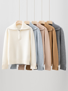 Maglione da <span class=keywords><strong>Donna</strong></span> in Cashmere con Mezza Zip, Collo Alto a Coste, Pullover Comodo e Versatile in <span class=keywords><strong>Lana</strong></span> per Autunno e Inverno - Product Image 2