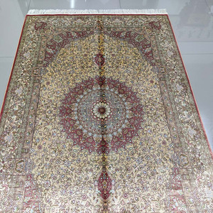 4X6 Vàng Vàng Đỏ Truyền Thống Tay Lụa Thắt Nút Thủ Công Ba Tư Thảm Để Bán Qum Isfahan Thiết Kế - Product Image 4