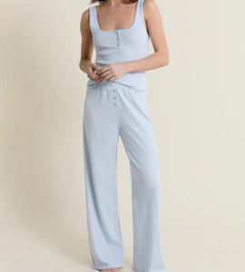 Conjunto de Pijama para Mujer, Camiseta sin Mangas con Cuello Cuadrado de Algodón Azul, Pantalones Anchos, Ropa de Dormir Transpirable y Suave con Cintura Elástica - Product Image 4