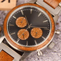 Montres pour hommes classiques en bois combiné à de l'acier inoxydable, mouvement à quartz SEIKO, 3ATM étanche, montre de luxe pour hommes d'affaires