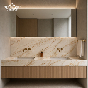 GOLDTOP Honey Gold Tone Bookmatch Polished Grand Staircase Penthouse Living Room Interior Wall Panel <b>Spider</b> Gold Marble Slabs - Product Image 3