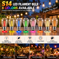 Ampoule à filament LED S14 1W 2W E27 110V 220V, ampoule décorative colorée pour l'extérieur, patio, jardin, guirlandes lumineuses