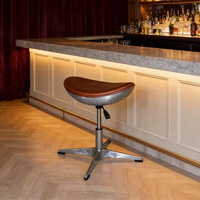 Tabouret de bar industriel vintage style avion, hauteur réglable, en aluminium riveté, avec assise en cuir véritable pour café-bar