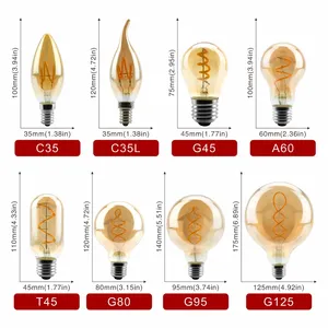 E14 E27 רטרו LED ספירלת נימה אור הנורה 4W חם צהוב 220V C35 A60 T45 ST64 T185 T225 g80 G95 G125 בציר אדיסון מנורה