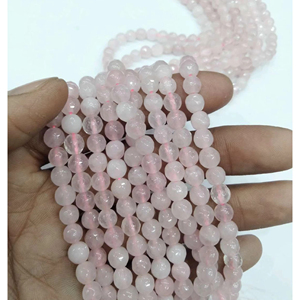 Perles rondes facettées en quartz rose, perles facettées en quartz rose à coupe diamant, perles en quartz rose pour la fabrication de bijoux - Product Image 1
