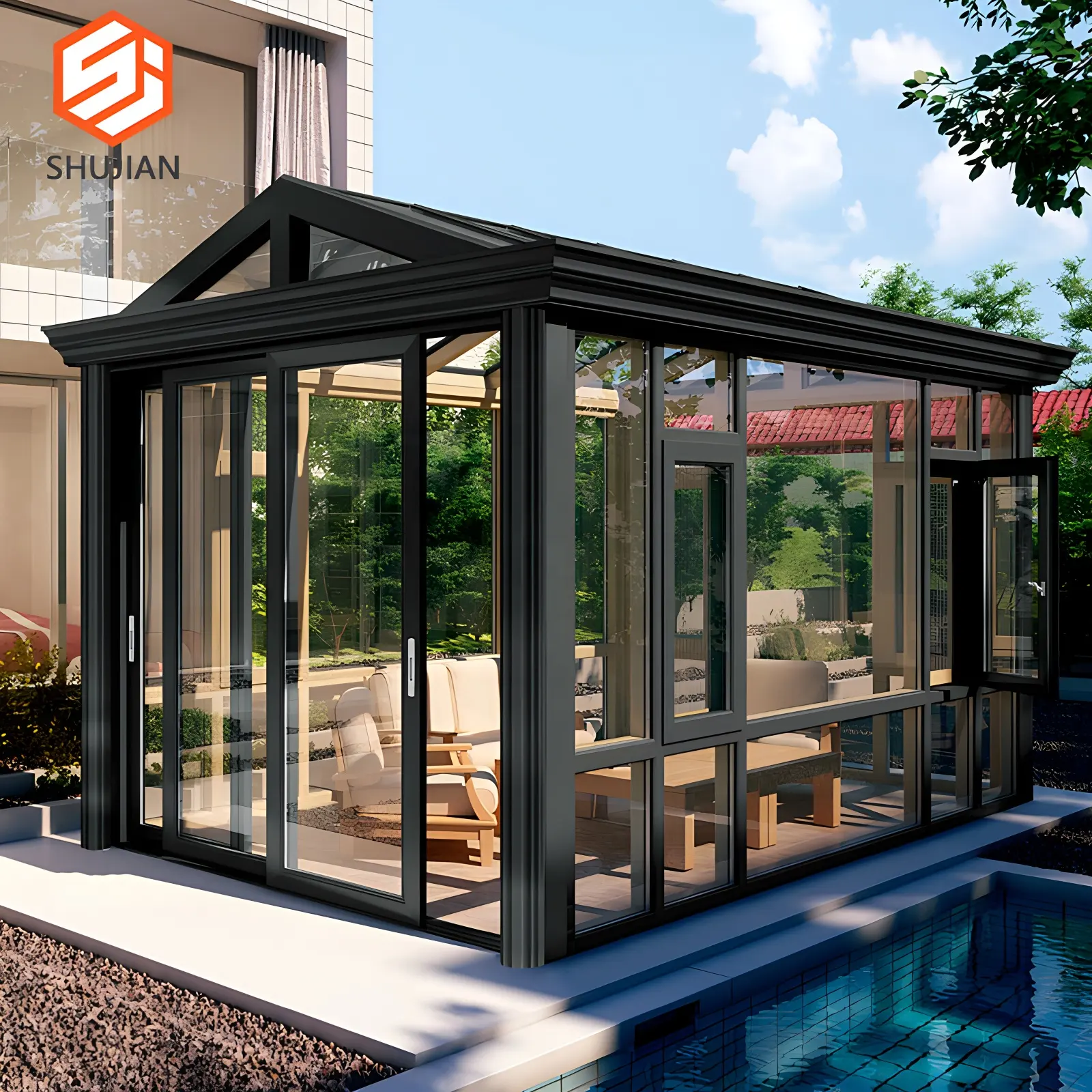 aluminium outdoor glass room sun terrace garden rooms smart balcony houses roofing veranda conservatory windows hut patio shed