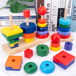 Montessori Đầu Giáo Dục Khối Đồ Chơi Cột Tháp Cầu Vồng Vòng Ngăn Xếp Bán Buôn Đồ Chơi Bằng Gỗ Cho Trẻ Em Trẻ Em Trai Cô Gái - Product Image 3