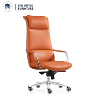 Chaise de bureau exécutive ergonomique moderne à dossier haut en cuir, pivotante à 360°, hauteur réglable, cadre en bois, inclinable, base en aluminium, garantie 6 ans