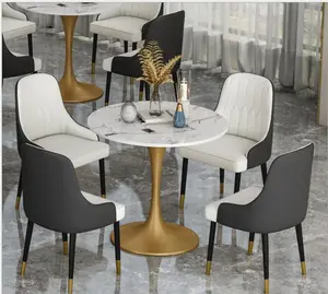 Mesa de jantar e cadeira italiana de luxo, moderna e redonda de mármore