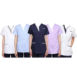 Peeling-Oberteile für Damen Vereinigtes Königreich Krankenschwestern-Tunika-Anzug Klinikpflege V-Ausschnitt schutz mit Taschen Blusen Kurzarm Krankenhausanzug