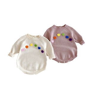 Combinaison barboteuse pour <span class=keywords><strong>fille</strong></span> Angou Baby, style coréen, en coton floral à six couleurs, col rond, couleur unie, automne et hiver - Product Image 1