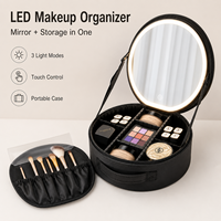 Sac de maquillage rond à LED avec miroir, portable, pour voyage, organiseur de cosmétiques, logo personnalisé, vente en gros