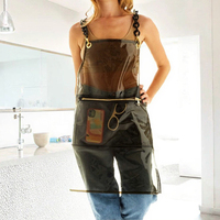 Tablier de barbier sans manches tendance, tablier de salon, poche zippée transparente en TPU, imperméable, anti-huile, pour coiffeurs, matériau PVC