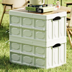Outdoor folding <b>storage</b> box, suitable for picnics, home use, car <b>trunks</b>, and other <b>storage</b>. Features a wooden lid and <b>large</b> - Product Image 3