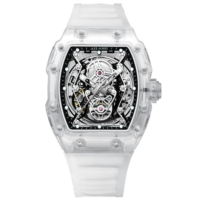 New Ailang Men's Automatic Mechanical Watch Tang Buckle Pointer Transparent Case Barrel-shaped Silicone Water Resistant 30M