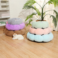Lit pour chien et chat en peluche rond à motif floral, neuf, vente en gros d'usine, mignon, doux, confortable, respirant, pour usage intérieur, garde les chiens au chaud, lit pour animaux de compagnie en peluche