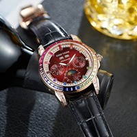 Montre automatique multifonction pour homme REEF TIGER RGA1988 en or rose avec lunette sertie de diamants arc-en-ciel, bracelet en cuir, style classique et tendance, phase de lune