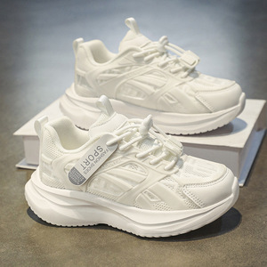 Zapatos deportivos para niños, zapatos para correr con hebilla elástica transpirable de malla, color blanco, rosa, morado, adorno mejorado A333 - Product Image 1