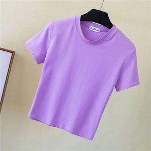 I-0647 Camiseta Corta Sexy de Verano para Mujer, Transpirable, de Alta Calidad, Lisa, con Cuello Alto y Manga Corta - Product Image 6