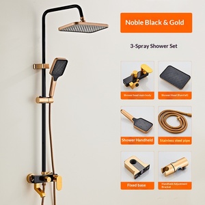 Dispositivo Doccia con Rubinetto per Bagno, Ugello Booster Domestico Nero Oro in Alluminio Spaziale, Doccia a Quattro Velocità a Temperatura Costante con Luce - Product Image 4