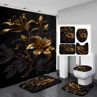 Ensemble de rideaux de douche 4 pièces de luxe, écologiques, design personnalisé, antibactériens, imprimé floral, tapis de bain moderne en polyester pour la maison et l'hôtel