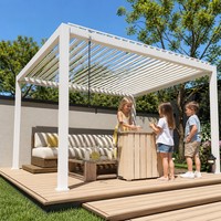 Pavillon à persiennes réglables 10x14 pieds en alliage d'aluminium intelligent avec écran d'intimité, résistant aux intempéries, pour jardin, patio, terrasse, faible MOQ